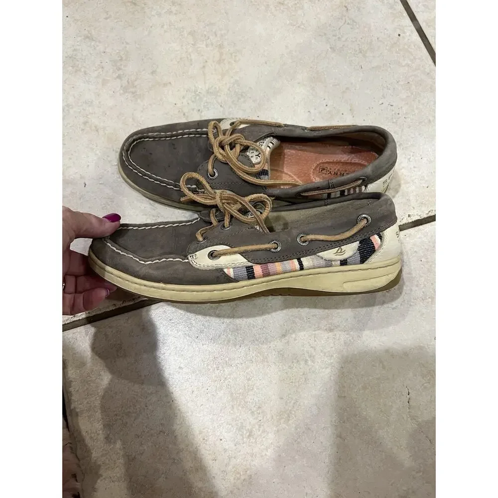 Sperry Topsider Gray Leather Lace Up Boat Shoes Sz 7.5